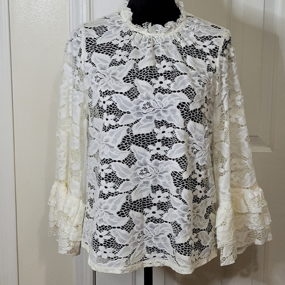 Cloud & Sky Tops - Cloud & Sky Women's Victorian Lace Ruffle Bell Sleeves Blouse Top Cream Size XL